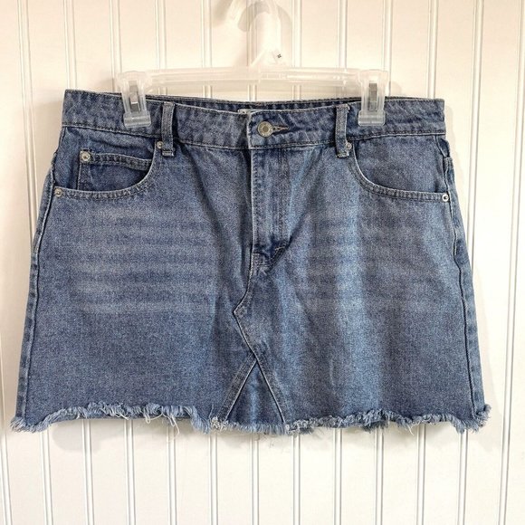 Blank Paige Womens‎ Large Blue Jean Denim Mini Skirt Raw Hem - Picture 1 of 6